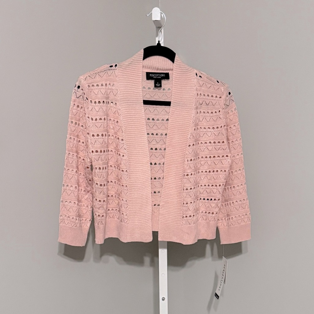 Perceptions Womens 3/4 Sleeve Pink Open front  Cardigan-Shrug Size S